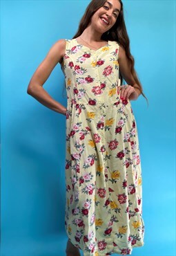 Vintage Yellow Floral Summer Dress