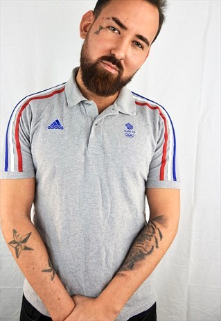 VINTAGE GREY STRIPED ON SHOULDER ADIDAS POLO