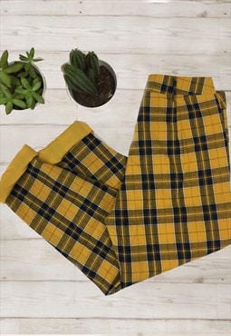 Straight Leg High Waisted Tartan Trousers Lined Check 
