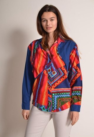 VINTAGE 80S CRAZY PATTERN GEOMETRIC SHIRT IN RED