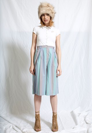 STRIPPED HIGH WAISTED COTTON TROUSERS