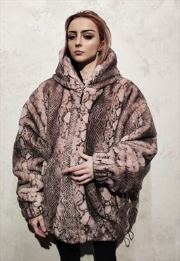Python fleece bomber detachable handmade snake coat in pink