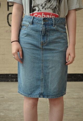 VINTAGE HIGH WAIST DENIM PENCIL SKIRT