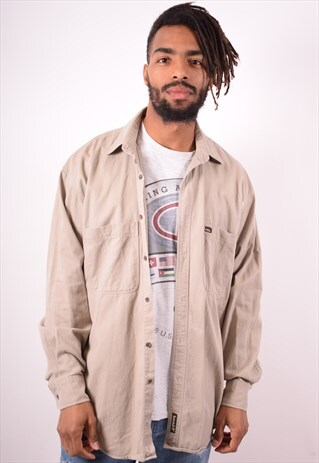 TIMBERLAND MENS VINTAGE DENIM SHIRT MEDIUM BEIGE 90S