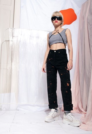 VINTAGE LEVI'S JEANS 90S REWORKED CROPPED HAND-PAINTED DENIM