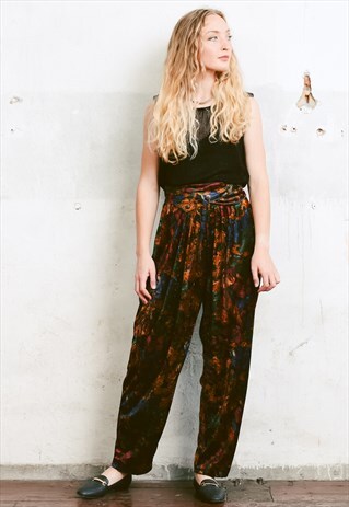 VINTAGE 80S FLORAL VELVET TROUSERS