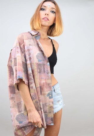 VINTAGE 80S 90S OVERSIZED SHORT SLEEVE PATTERNED SHIRT