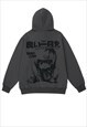 Anime hoodie Japanese pullover grunge cartoon jumper in grey