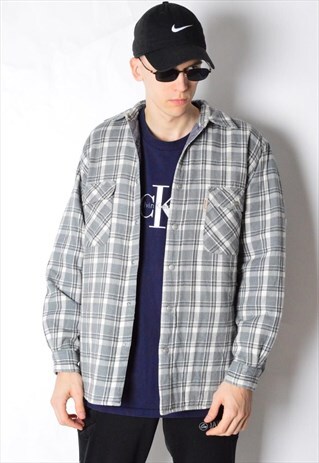 VINTAGE 90S GREY CHECK JACKET SHIRT