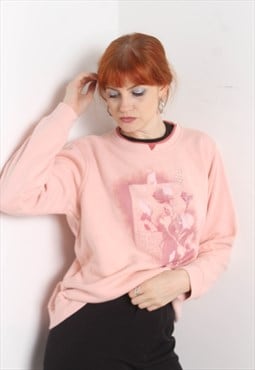Vintage 90's Floral Print USA Sweatshirt Pink