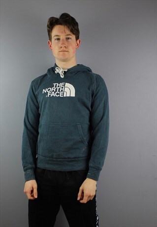 VINTAGE THE NORTH FACE HOODIE IN BLUE WITH PRINTED LOGO.