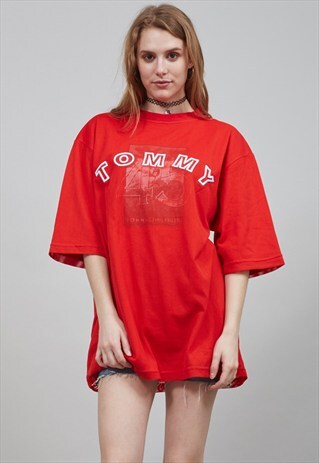 VINTAGE OVERSIZED RED TOMMY HILFIGER MESH T-SHIRT