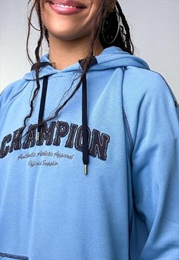Blue 90s Champion Embroidered Spellout Hoodie Sweatshirt