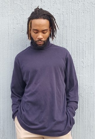 90S MINIMALIST SPORTWEAR TURTLE NECK BLUE TEE XL