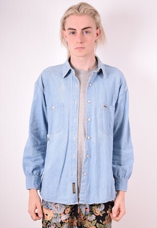 TIMBERLAND MENS VINTAGE DENIM SHIRT MEDIUM BLUE 90S