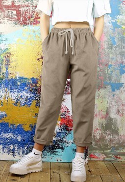 Drawstring Trousers in Beige Cord 