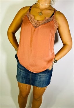 Vintage Size M Y2K Lace Cami Top In Orange