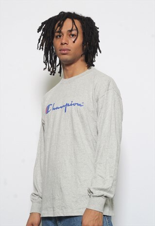 VINTAGE CHAMPION LOGO LONG SLEEVE T-SHIRT GREY