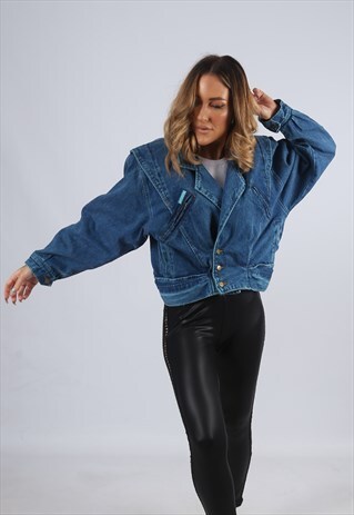 VINTAGE DENIM JACKET BOMBER FITTED UK 10 S (HX5M)