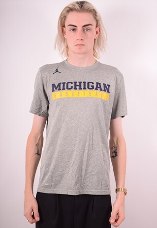 NIKE MENS VINTAGE MICHIGAN T-SHIRT TOP MEDIUM GREY 90S