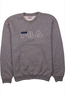 Vintage 90's Fila Sweatshirt Spellout Crew Neck Grey Medium