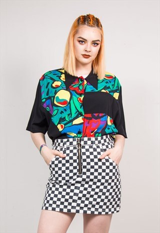 90'S RETRO BRIGHT PATTERN PANEL SHORT SLEEVE SHIRT