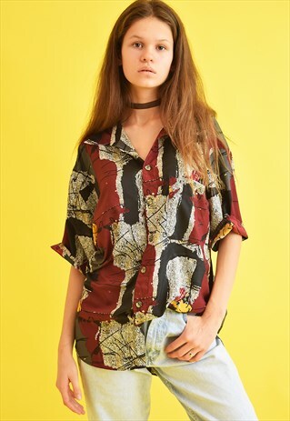 90'S RETRO ABSTRACT PRINT OVERSIZED DADS BLOUSE TOP