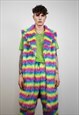 RAINBOW SHAGGY FUR COAT RAVE STRIPED FESTIVAL TRENCH JACKET