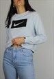 Vintage Nike Crop Sweatshirt Jumper w Logo Front & Sleeve