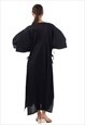 FULL LENGTH PLEATED MAXI DRESS WITH CAP SLEEVES IN BLACK