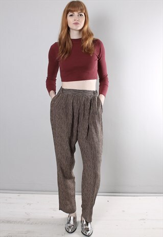 VINTAGE 90S BEIGE PATTERNED HIGH WAISTED TROUSERS