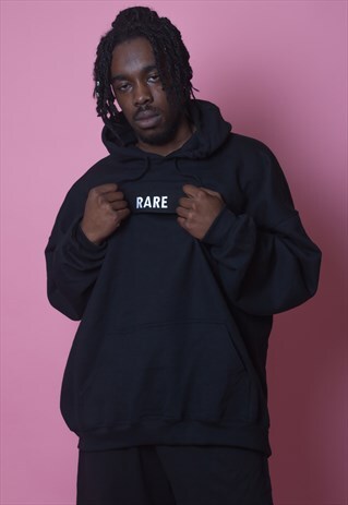 OVERSIZED HOODIE IN BLACK WITH WHITE EMBROIDERY