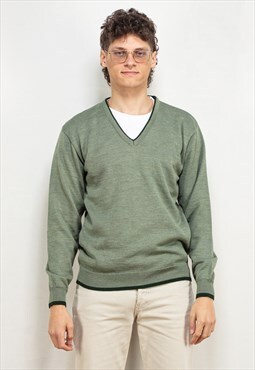 Vintage 90's Men V-neck Sweater in Green