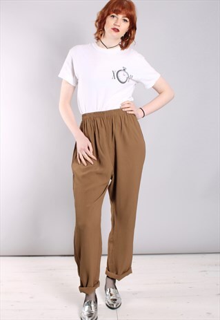 VINTAGE 80S BEIGE HIGH WAISTED TEXTURED TROUSERS