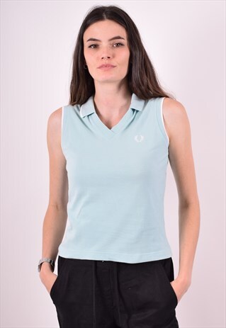 FRED PERRY WOMENS VINTAGE POLO SHIRT MEDIUM BLUE 90S