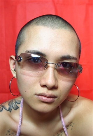 VINTAGE ROSE TINT FRAMELESS SUNGLASSES