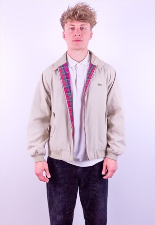VINTAGE LACOSTE CHECK LINED HARRINGTON JACKET IN BEIGE