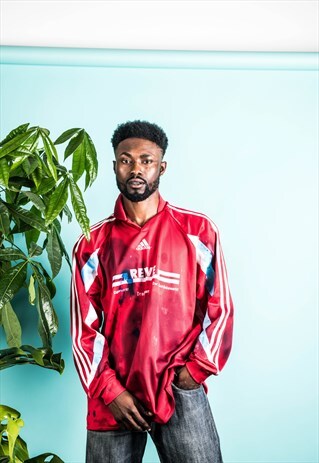 VINTAGE ADIDAS FOOTBALL SHIRT IN RED WITH PAINT MARKS