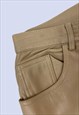BEIGE BROWN GENUINE LEATHER STRAIGHT LEG TROUSERS 