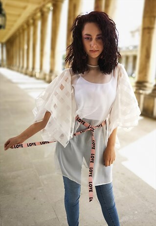 WHITE SHIMMERING CHIFFON SEE THROUGH SHIRT