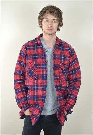 90S VINTAGE RED CHECKED PADDED LUMBERJACK SHIRT JACKET