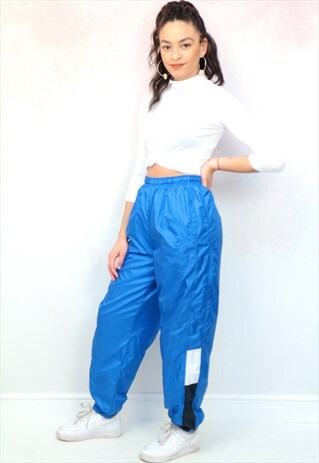 1990S VINTAGE BLUE SHELL TRACK JOGGER BOTTOMS