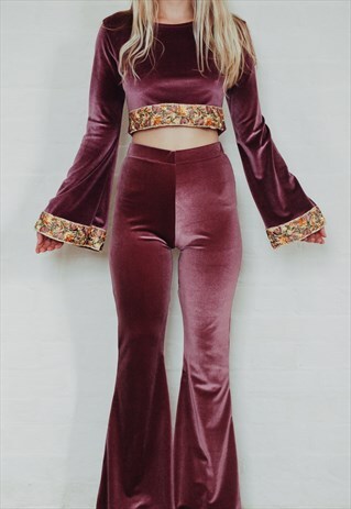 LILAC VELVET CO-ORD SET WITH FLARES AND BELL SLEEVE