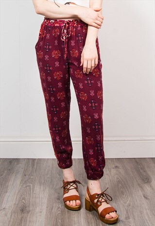 BATIK MAROON HIPPIE PATTERNED FESTIVAL LOOSE FIT TROUSERS