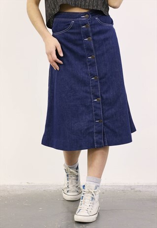 VINTAGE 1990S BLUE DENIM MIDI SKIRT
