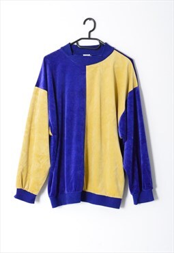 Vintage 80s Blue Yellow Velvet Sweatshirt