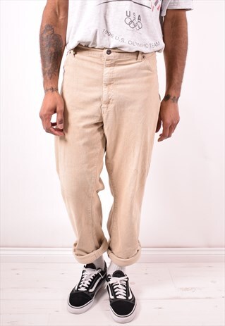 WRANGLER MENS VINTAGE CORDUROY TROUSERS W38 L30 BEIGE 90S