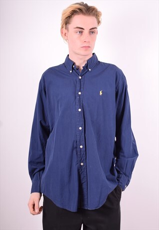 RALPH LAUREN MENS VINTAGE SHIRT LARGE BLUE 90'S