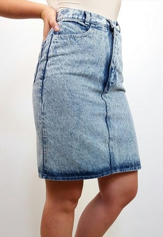 VINTAGE 90'S ACID WASH HIGH-WAIST DENIM PENCIL SKIRT