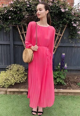 Pleated Long Sleeves Maxi Dress wedding in peach pink CY